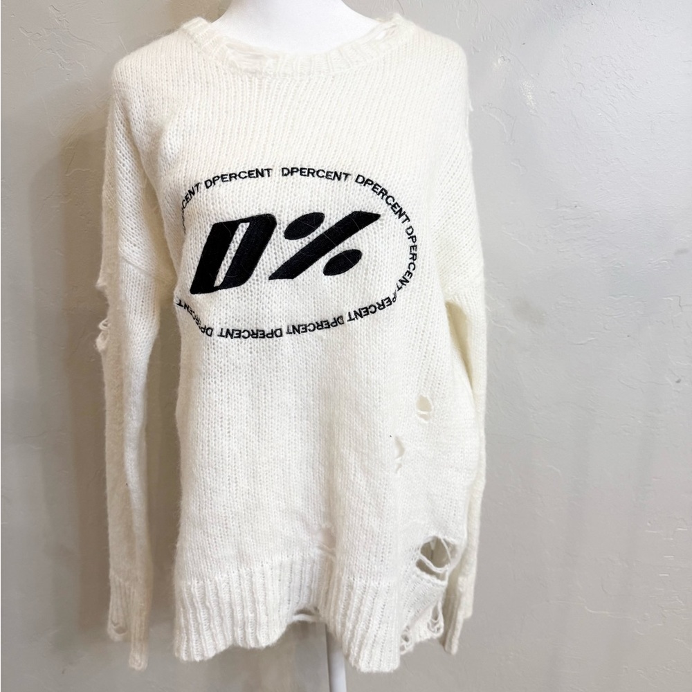 Dpercent D% M oversized Cream Distressed logo Sweater grunge Y2K